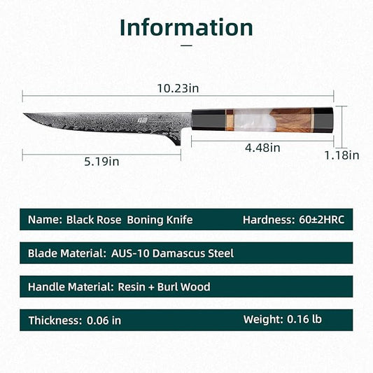 FINDKING Boning Knife 5.5 Inch, Sharp Trimming & Fillet Knife for Meat, Brisket & Fish, Japanese Style (BLACK-ROSE Series)