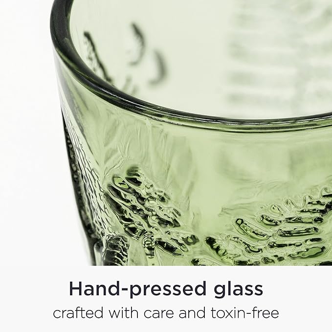 Green Glass Goblets Set of 4-10 oz Vintage Glassware Decorative Wine Glasses, Colored Cute Goblet Drinking Cups, Unique Textured Water Cup Sets, Colorful Aesthetic Pretty Drinkware Gifts