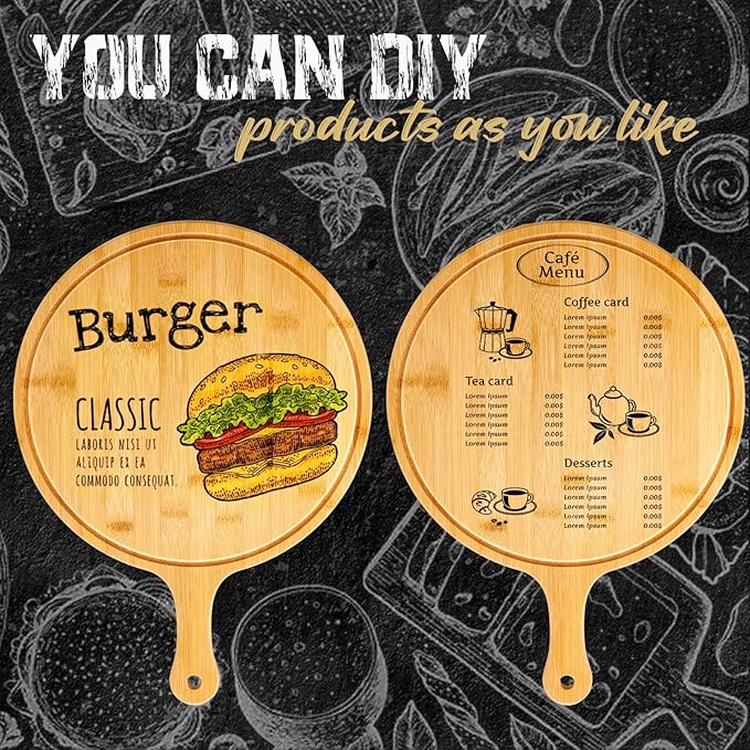 Nuenen 10 Pcs Round Wood Cutting Board with Handle Bamboo Wooden Serving Kitchen Chopping Boards for Pizza, Bread, Cheese, Charcuterie, Fruit, Vegetables(Bamboo)
