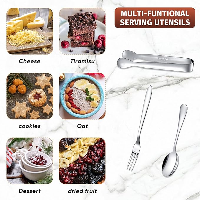Cunhill 24 Pcs Charcuterie Accessories Mini Cocktail Tongs Small Serving Spoons and Appetizer Forks Stainless Steel Tongs Charcuterie Utensils for Valentine Party Supplies(Vivid Sharp Spoon,Silver)