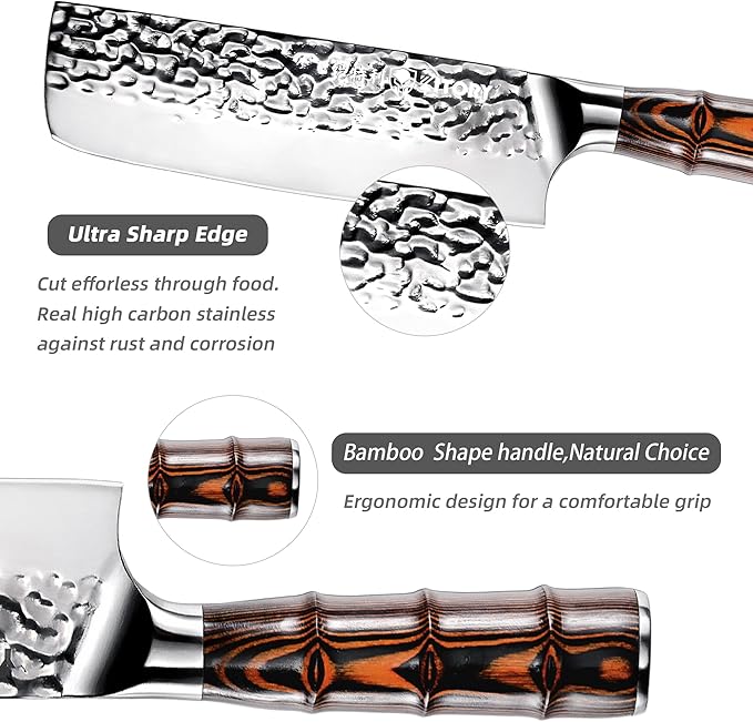 Kitory Nakiri Knife, Japanese Style Usuba Kitchen Knife, HC German Stainless Steel, Hammered Ultra Sharp Blade,Bamboo Shape Handle Cooking Cutlery 2025 Gifts for Home & Restaurant
