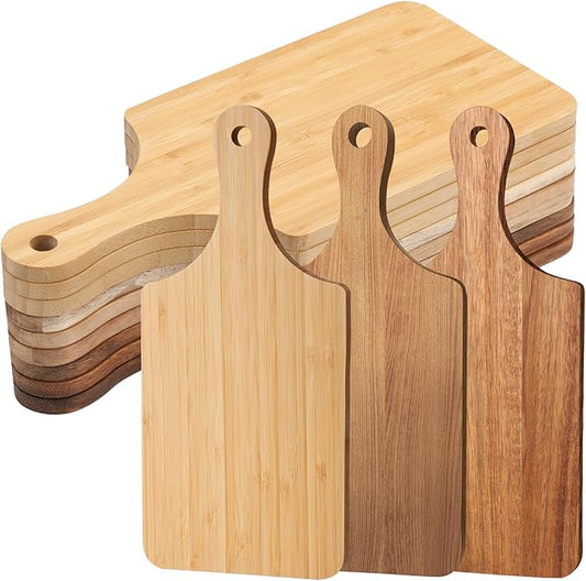 Zubebe 12 Pcs 11'' x 5'' Bulk Cutting Board Bamboo Wood Acacia Wood Walnut Chopping Board with Handle Laser Engraving Kitchen Serving Board Charcuterie Board for Thanksgiving Housewarming Gift