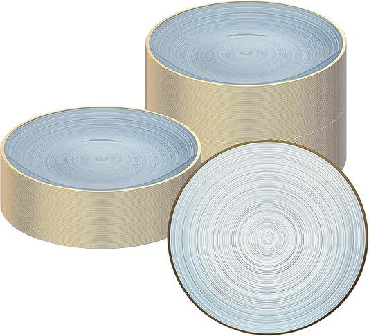 Restaurantware Plastic Plates 20 Pcs 7.25" Gold Rimmed Disposable Plates Heavy-Duty Blue Translucent Rippled Plastic Dinner Servers for Party, Weddings, Salads, Desserts, and Appetizers