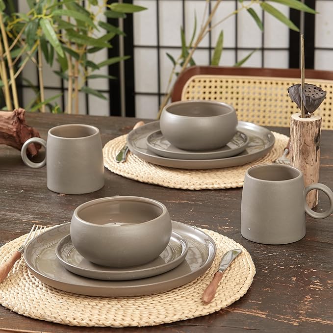 Bico Reactive Glaze Dark Grey 16oz Stoneware Straight Mugs Set, Set of 2, Microwave and Dishwasher Safe, for Coffee, Hot Chocolate, Milk