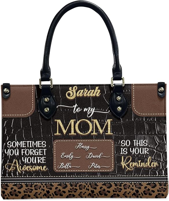 THUYPT Personalized Birth Flower Leather Bag for Mom, Women Faux Leather Handbags with Ziplock, Mother's Day Gifts