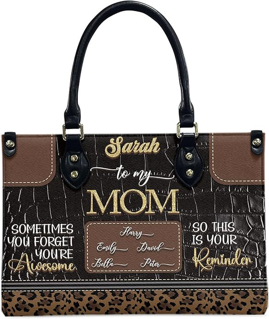 THUYPT Personalized Birth Flower Leather Bag for Mom, Women Faux Leather Handbags with Ziplock, Mother's Day Gifts