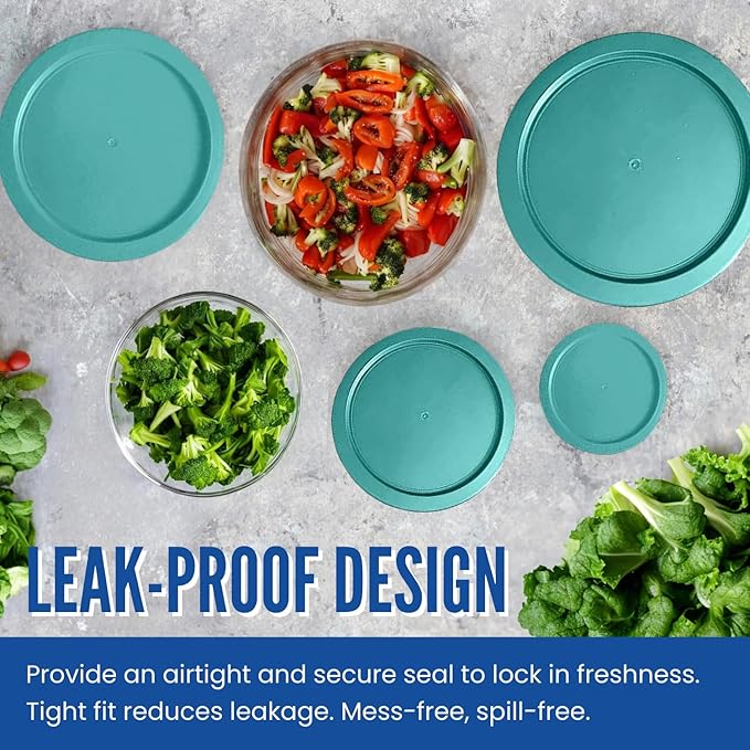 Replacement Lids for Pyrex Glass Foood Storage Containers Containers Round (2) 1-Cup (3) 2-Cup (2) 4-Cup (2) 7-Cup (Turquoise)