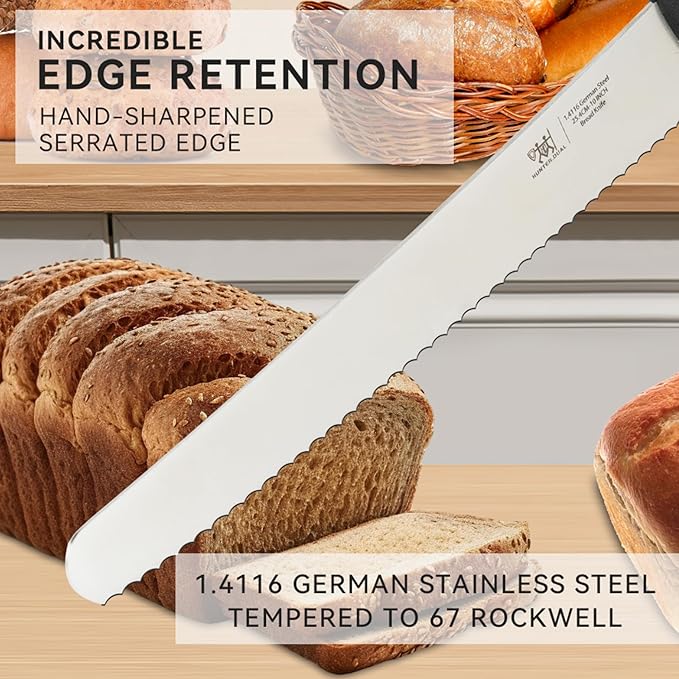 Bread Knife, 10 inch Serrated Sourdough Slicer Cutter for Homemade Bread, 1.4116 German Steel, Ergonomic Anti-slip Handle (Black, 10 inch)