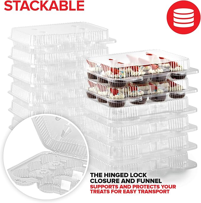 Stock Your Home Mini Disposable Plastic Cupcake Containers (40 Pack) 12 - Count Tray Compartment, Small or Mini Cupcakes Box/Holder/Carrier with Clear Connected Dome Lid, BPA Free