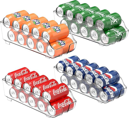 Simple Houseware Soda Can Organizer and Dispenser for Refrigerator / Pantry, Clear, Set of 4