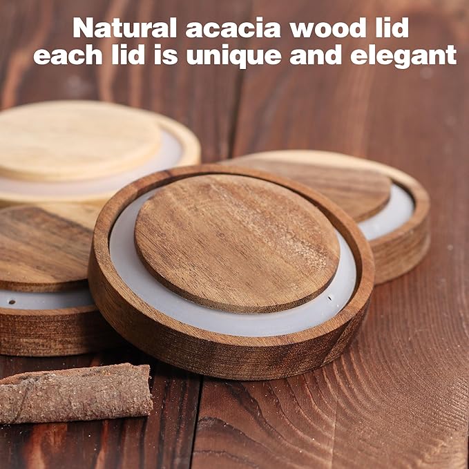 Set of 6 Glass Pantry Storage Jars with Wood Airtight Lid - 23oz Thicken Glass Kitchen Canisters with Reuse Labels&Pen - Glass Food Storage Containers with Wood Lid for Tea,Sugar,Cookie,Coffee