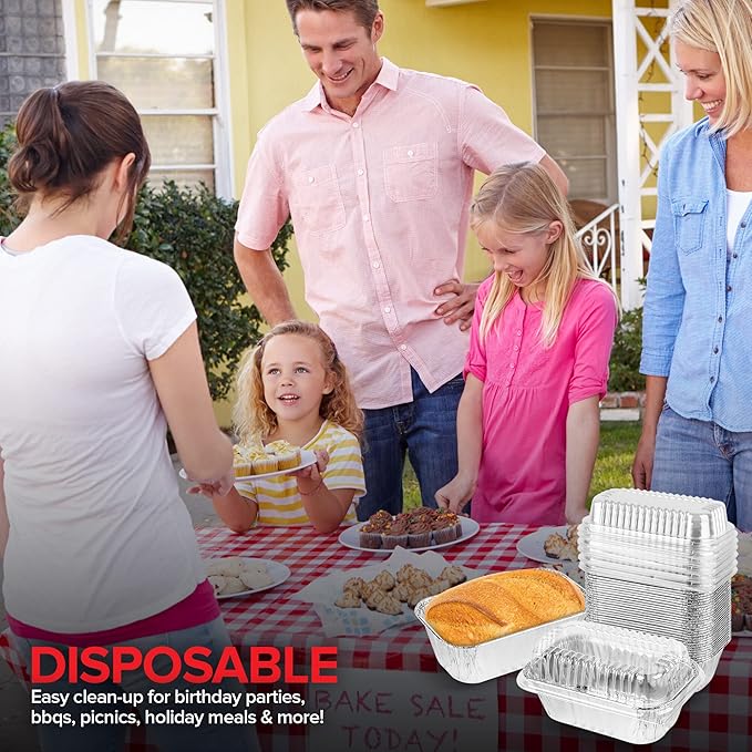 Stock Your Home Disposable Aluminum Mini Loaf Pans with Lids, 1 lb (30 Pack) New & Improved Plastic Dome Lid Foil Baking Tins, Tin Pans for Cake, Bread, Holiday Baked Goods Packaging