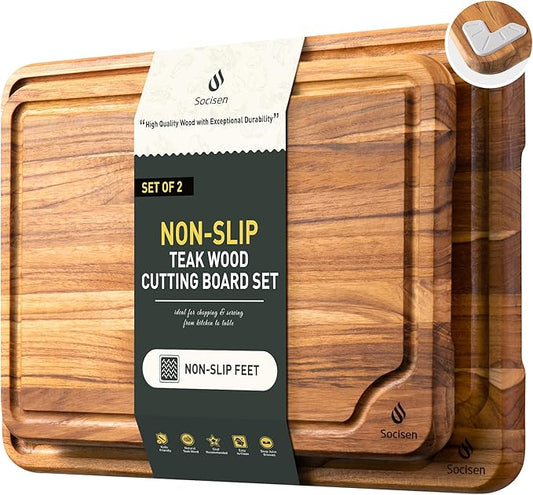 2 Pack Teak Cutting Board for Kitchen Wooden Chopping Board Charcuterie Board Non Slip Over Sink NOT Bamboo Stainless Steel Titanium Acrylic Acacia Olive Glass Plastic Silicone Metal