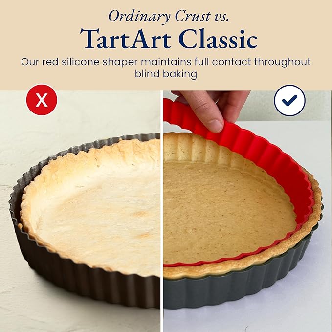 Patz&Patz Classic Tart Pan 9 Inch Removable Bottom with Patented Silicone Crust Shaper | Nonstick Carbon Steel Quiche Baking Dish, Fruit Tart Molds for Baking, Quiche Pan & Pie Mold - PFOA & PTFE-Free