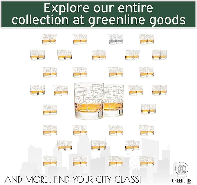 Greenline Goods Whiskey Glasses - 10 Oz Tumbler Gift Set for New Orleans lovers, Etched with New Orleans Map Old Fashioned Rocks Glass - Set of 2