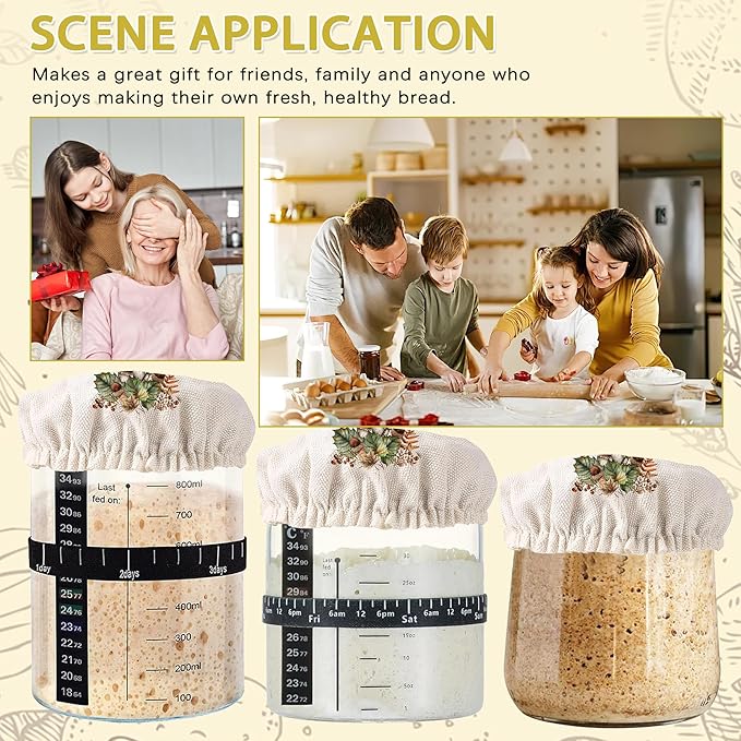 Mushrooms Leaves Herbs Sourdough Jar Cover Reusable Cloth Lid for Sour Dough Starter Jar,5 Pack Bread Fermentation Container Tops Elastic Fabric Caps