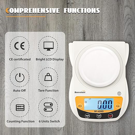 Bonvoisin Digital Lab Scale 600g x 0.01g Precision Electronic Scale LCD Display Analytical Balance Jewelry Scale Scientific Scale 0.01g Accuracy