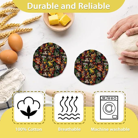 Sourdough Starter Jar Covers,5-Pack Reusable Mushrooms and Leaves Cloth Lids for 3-4 Inch Jars,Ideal for Kombucha Kefir or Cheese Fermentation