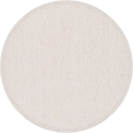 CAMILSON Easy Jute Round Rug 4ft Indoor Outdoor Off-White Color Fiber Area Rugs for Living Room and Patio Rug Herringbone Boho Woven Design Easy-Cleaning Washable Outside Carpet Alfombras (4 Round)