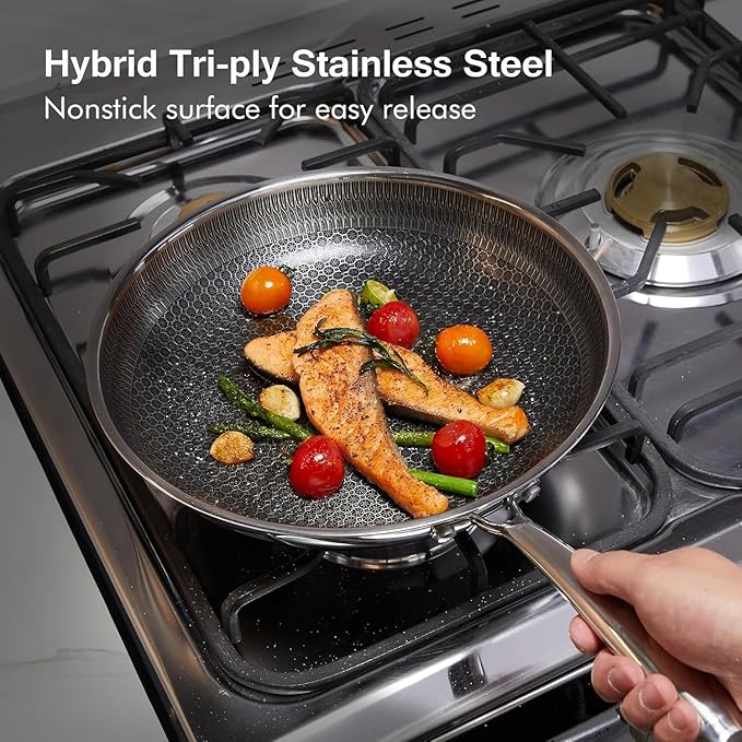 Cookware Sets, 15 Piece Tri-play Non-stick Set Hybrid Frying Pans, Sauce pan, Saute Pan,Casserole with Basket and Lids, Stay-Cool Handles, Oven, Dishwasher