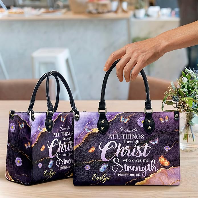 THUYPT Personalized Christian Leather Handbags, Handbag & Purse With Bible Verse Religious Tote Bag, Gift for Women
