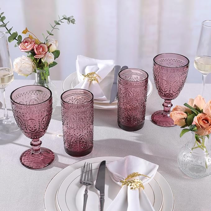 Purple Wine Glasses set of 4, Purple Goblets, Vintage Drinking Glassware, Colored Glassware Set for Party, Home & Wedding