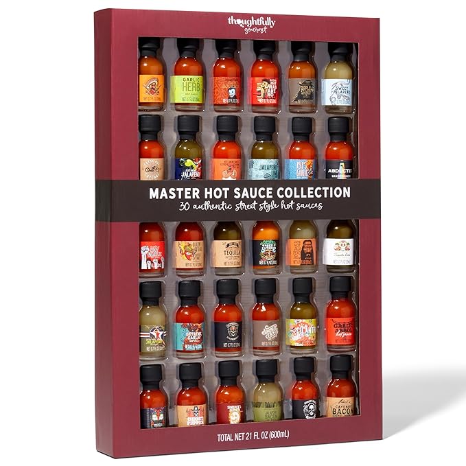 Thoughtfully Gourmet, Master Hot Sauce Collection Sampler Set, Flavors Include Garlic Herb, and More, Hot Sauce Gift, Set of 30