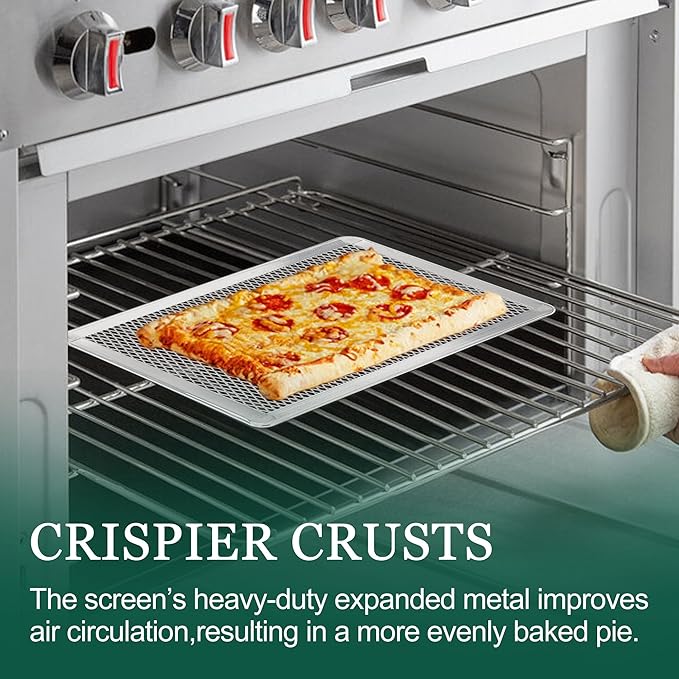 Pizza Screen 8 x 12 Inch 2 Pack Rectangular Aluminum Pizza Pan Restaurant-Grade Flatbread Screen Pizza Crisper Pan,Oven-Safe