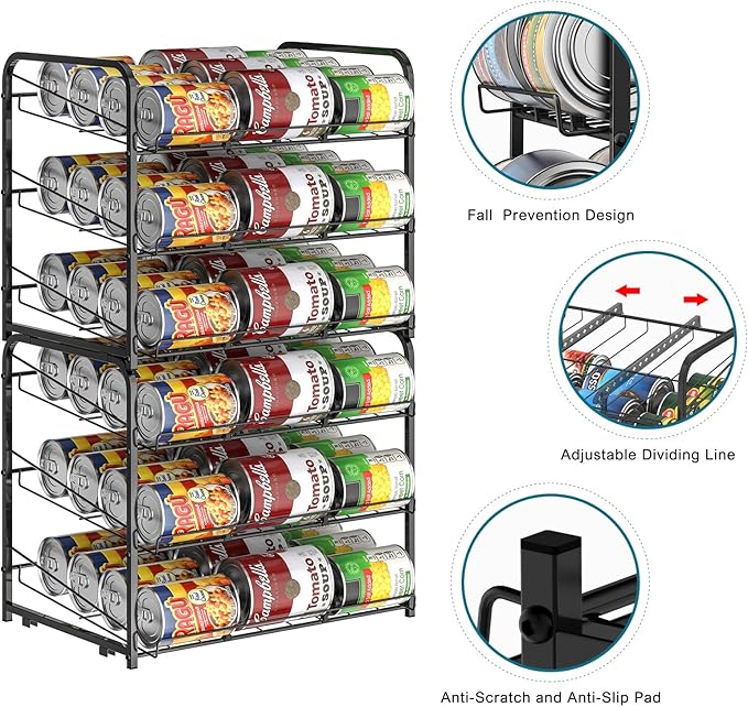 Can Organizer for Pantry Stackable 2 Pack, Can Storage Organizer Rack Stacking Can Dispensers Small Space Holds up to 36 Cans for Pantry, Kitchen, Cabinet Black