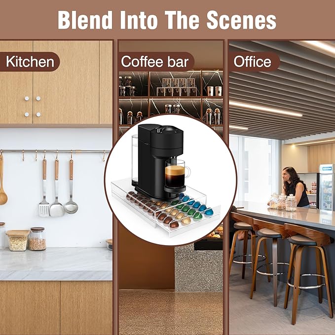 Acrylic Coffee Pod Holder Storage Drawer, Clear 40 Pods Coffee Capsule Organizer for Countertop, Pod Holder for Coffee Pod and Espresso Machines