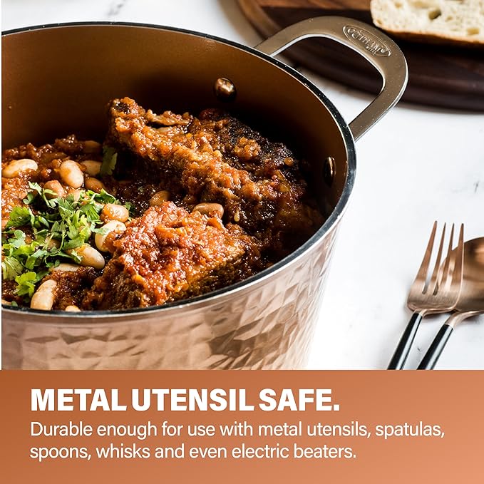 Gotham Steel Hammered 15 Pc Ceramic Cookware Set, Induction Pots and Pans Set Non Stick with Cooking Utensils & Steamer, Non Toxic Ceramic & Titanium Coating PFOA PFOS Free, Oven & Dishwasher Safe