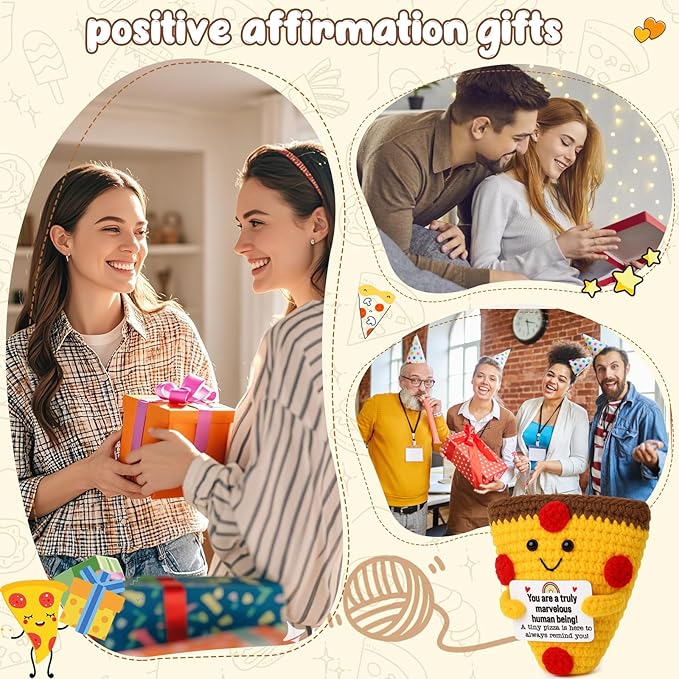 Mini Christmas Encouragement Pizza Gifts Emotional Uplifting Support Handmade Crochet Pizzas For Motivational Inspirational Gift For Women Men Friend Coworker Positive Christmas Stocking Stuffers