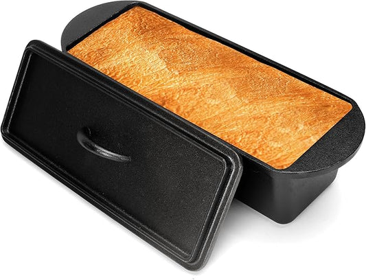 Cast Iron Bread Pan with Lid 16x5 Inch, Nonstick Popover Pan for Sourdough and Homemade Bread, Mini Loaf Pans with Lids, Pullman Loaf Pan for Sandwich Bread, Nonstick Baking Bread Pans