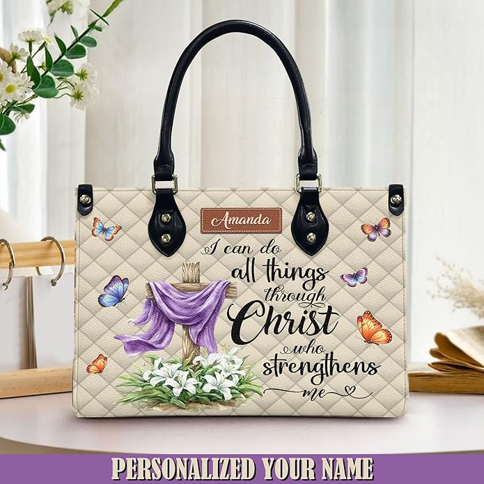 THUYPT Personalized Christian Leather Handbags, Handbag & Purse With Bible Verse Religious Tote Bag, Gift for Women