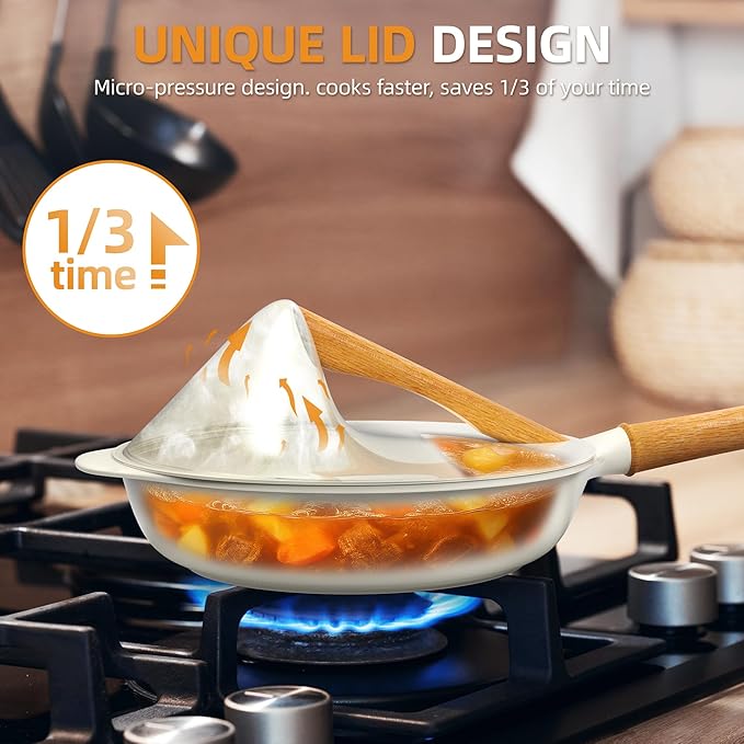 Nonstick Saute Pan Skillet with Lid,10 Inch Deep Frying Pan, Toxin-Free Ceramic Cookware, Healthy Non Toxic Cooking Pan with Helper Handle, Fry Pan Compatible with All Stovetops