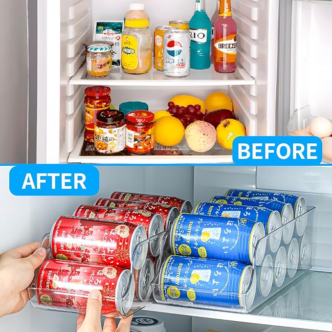 2 Pack Soda Can Organizer, Refrigerator Beverage Organizer with Sliding Tray, Suitable for Refrigerator/Cabinet/Countertop Soda Can (2 PACK)