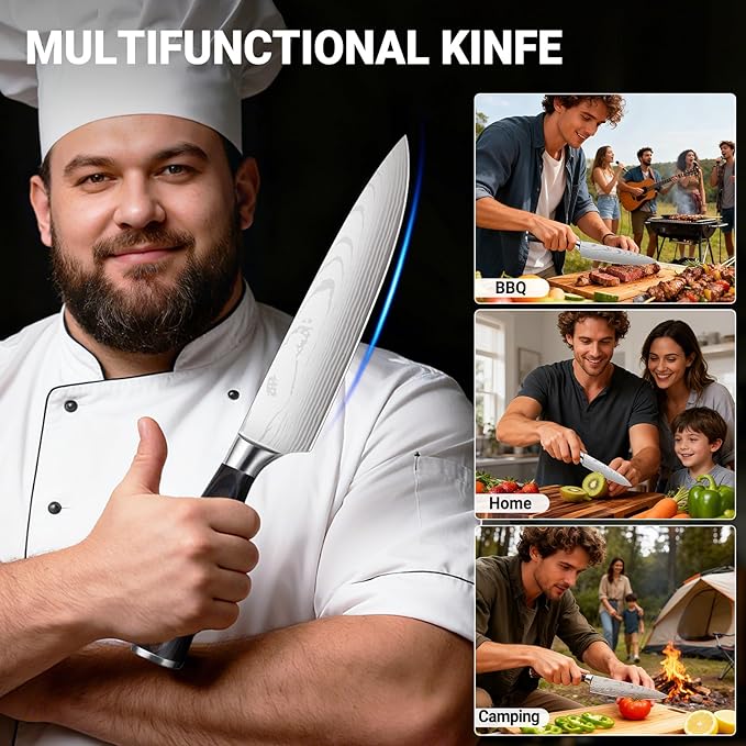 2 Pcs Kitchen Knife Set 8 Inch Chef Knife Paring Kitchen Utility Knife 5 Inch, Asian Chefs Knife for Home and Kitchen with Ergonomic Handle High Carbon Stainless Steel knife Chef Cooking Gift