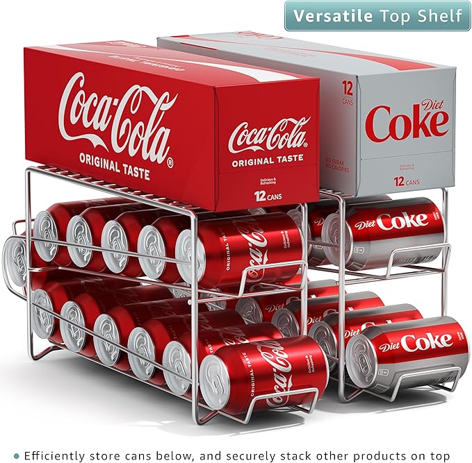 Sorbus Soda Can Rack Beverage Dispenser 12 Can Dispenser Organizer for Refrigerator (2 Pack, Silver)