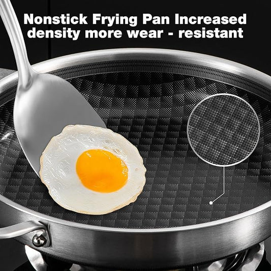 12-Inch Non Stick Frying Pans, Ceramic Coating NonStick Stainless Steel Pan Set, Tri-Ply Skillets and Pan Set with Lid, Cool-Touch Handle, Dishwasher and Oven Safe