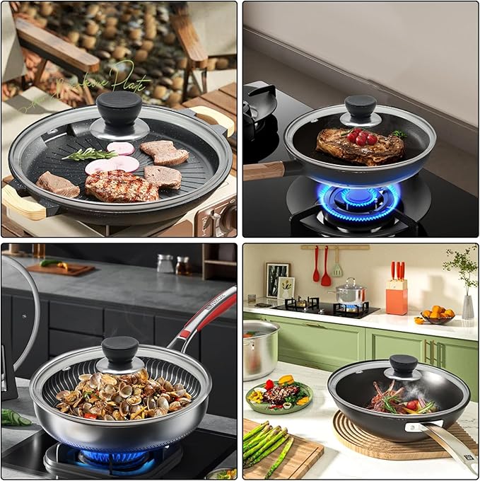 12 Inch Pan Lid, Tempered Glass Lid, Cast Iron Skillet, Pot,Replacement Pan Cover, Clear Frying Pan Lid Fits Pots, Pans and Skillets, Dishwasher Safe