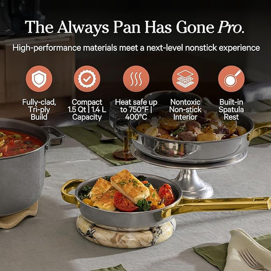 Our Place Titanium Pro Mini Cookware Duo – Always Pan & Perfect Pot with Nonstick No-Coating Technology | Tri-Ply Titanium & Stainless Steel | Safe for Oven, Induction & Cooktops up to 750°F | Gold