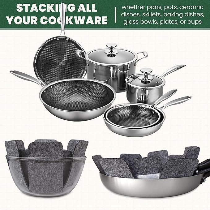 Pot and Pan Protectors, Extra Thick Pan Protectors for Stacking, Set of 12 and 4 Different Sizes, Pan Separators for Stacking