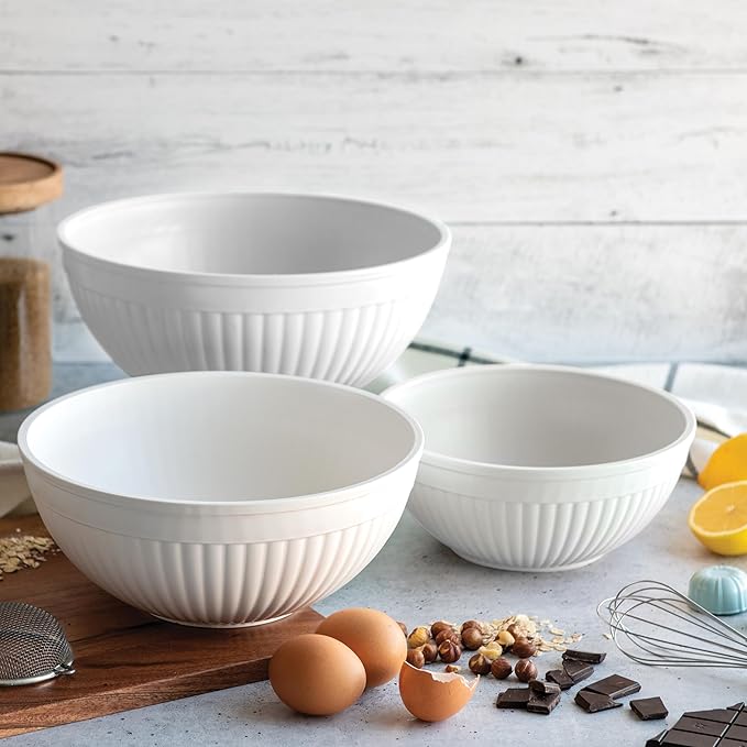 Nordic Ware Prep and Serve Mixing Bowls Set, 3-Piece, Glacier White