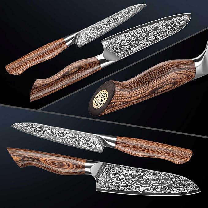 KINGOD Santoku 5 inch Chef Knife, Small Kitchen Knife, High Carbon Stainless Steel with VG10 Core, Ergonomic Wood Handle, Home or Restaurant