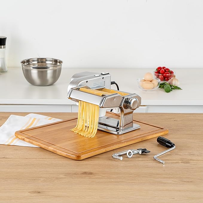 Met Lux Pasta Machine And Motor, 1 Electric Pasta Maker With Cutter Attachments - 9 Adjustable Thickness Settings, Automatic, Stainless Steel Machine, For Fettuccine, Spaghetti