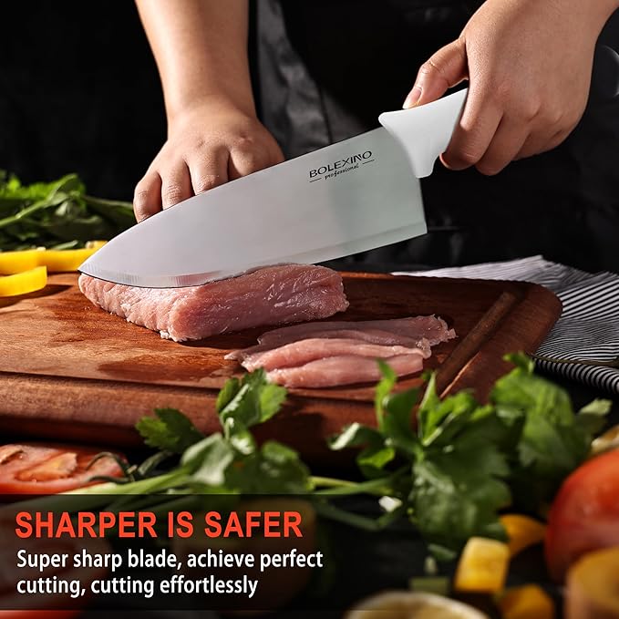 8 inch Japanese High Carbon Stainless Steel Chef Knife, Professional Extra Sharp Wide Cook Knife with Non-slip Ergonomic Handle, for Kitchen Home Restaurant