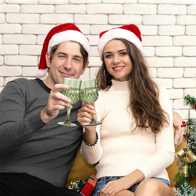 XUWAIDSGN 7oz Plastic Vintage Wine Glasses Drinking Glasses Unbreakable Wedding Glassware Crystal Water Goblets Reusable Drinkware Vintage Champagne Flutes (100, Dark Green)