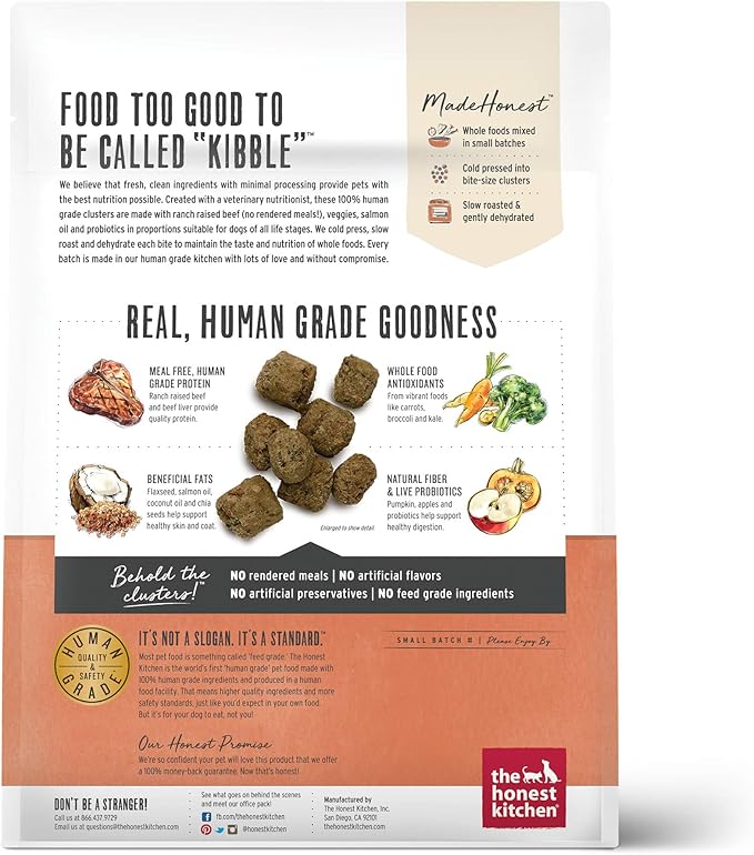 The Honest Kitchen Whole Food Clusters Grain Free Beef Dry Dog Food, 1 lb (Pack of 2)