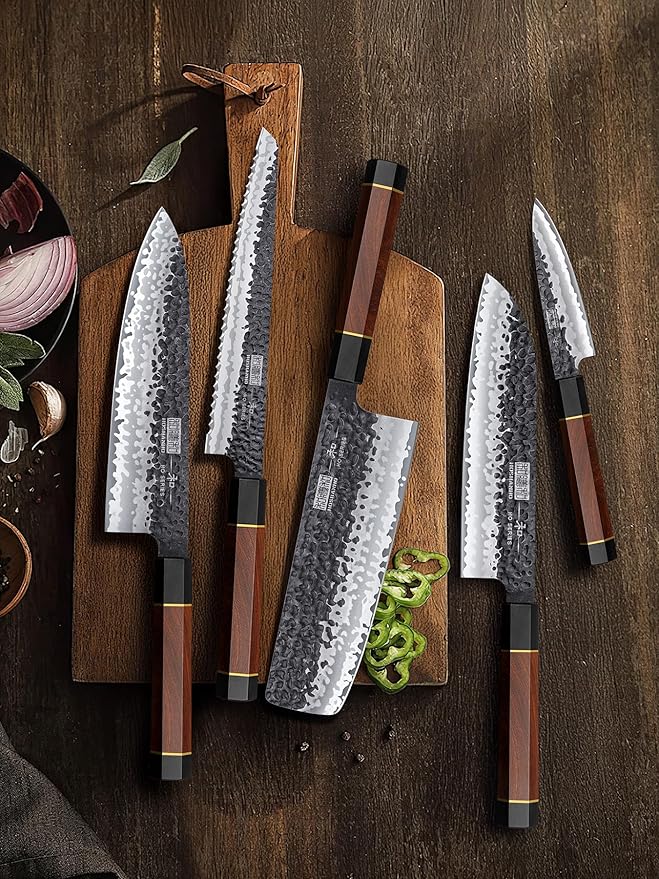 HOSHANHO 5 Pieces Knife Set, Japanese High Carbon Steel Kitchen Knife Sets, Professional Ultra Sharp Chef Knives Set with Ergonomic Rosewood Handle