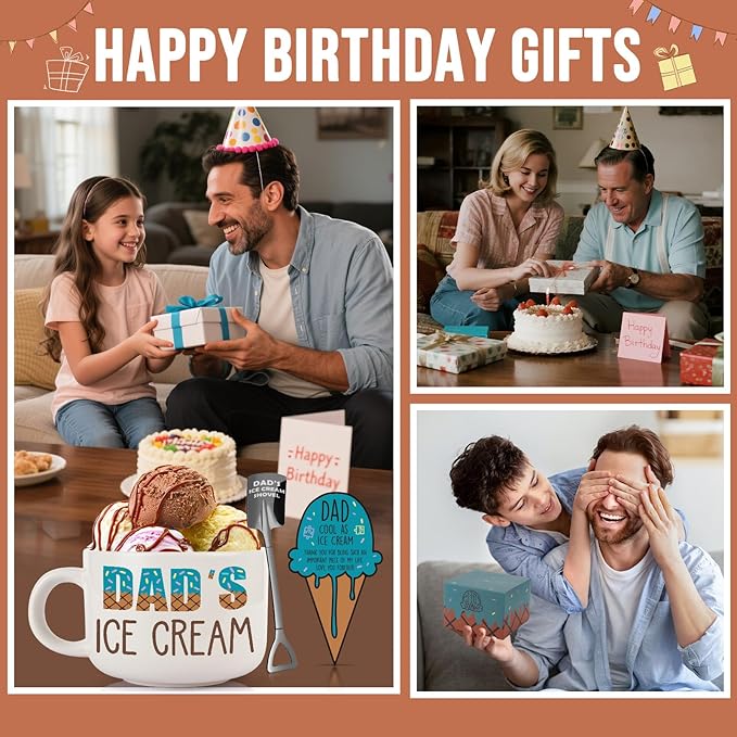YEUYUQIU Dad Gifts from Daughter Son - Ideal Birthday Christmas Gift for Dad from Wife Kids, Cool Dad's Ice Cream Bowl Ice Cream Shovel Set Present, Fathers Day Birthday Xmas Gifts for Daddy Father